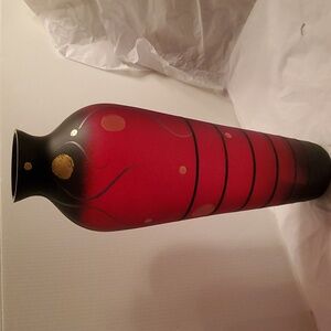 Czech Vlasta Vobornikova 15" Signed Vase Miracle Studio Red w/Gold and Black